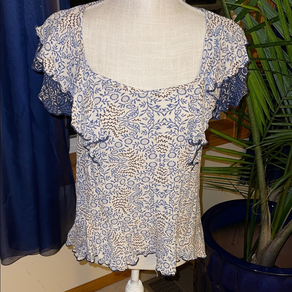 Chic Blue Floral Women's Blouse